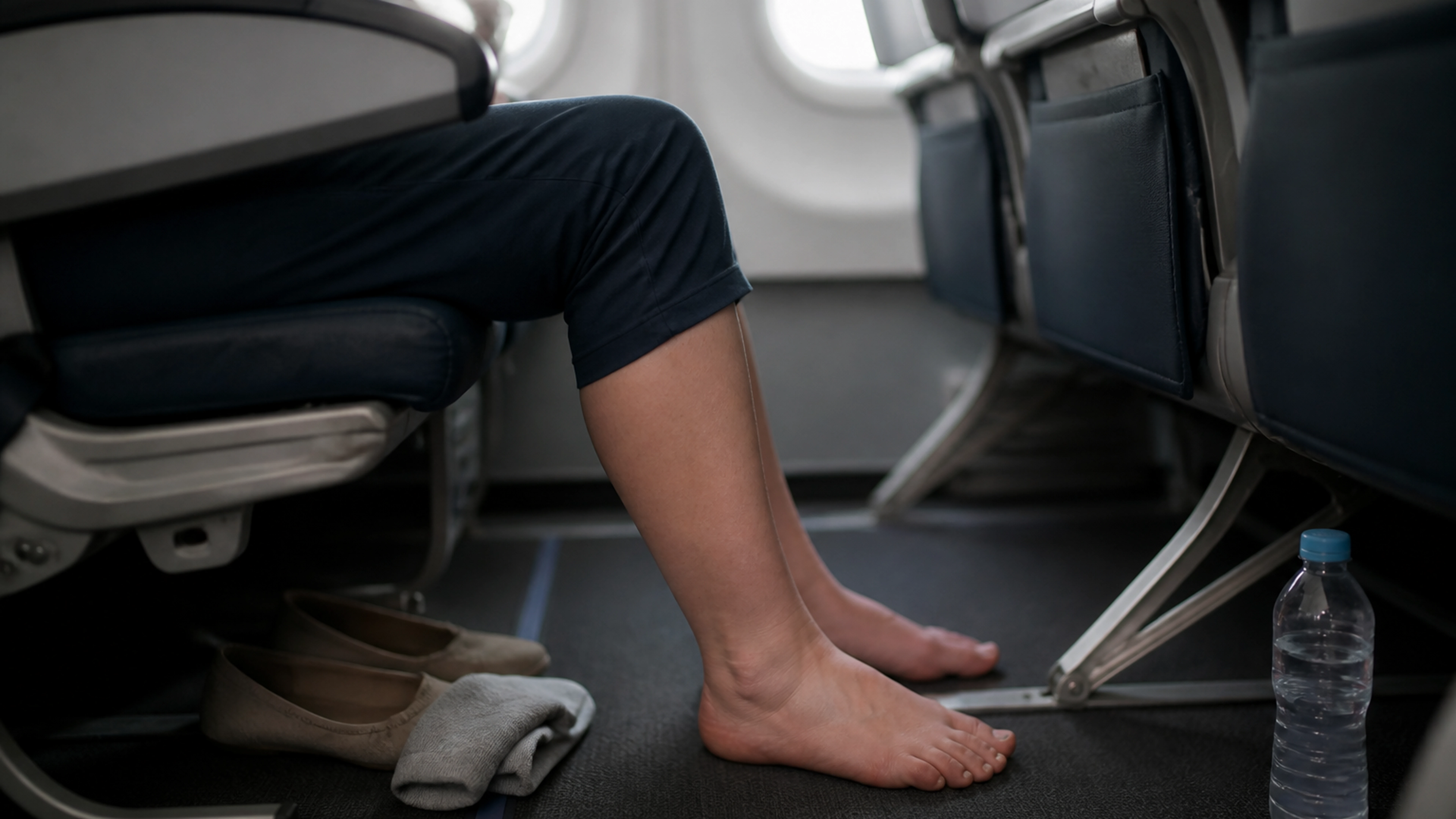 Illustration éditoriale pour l’article « Pieds gonflés en avion : nos solutions pour voyager léger »
