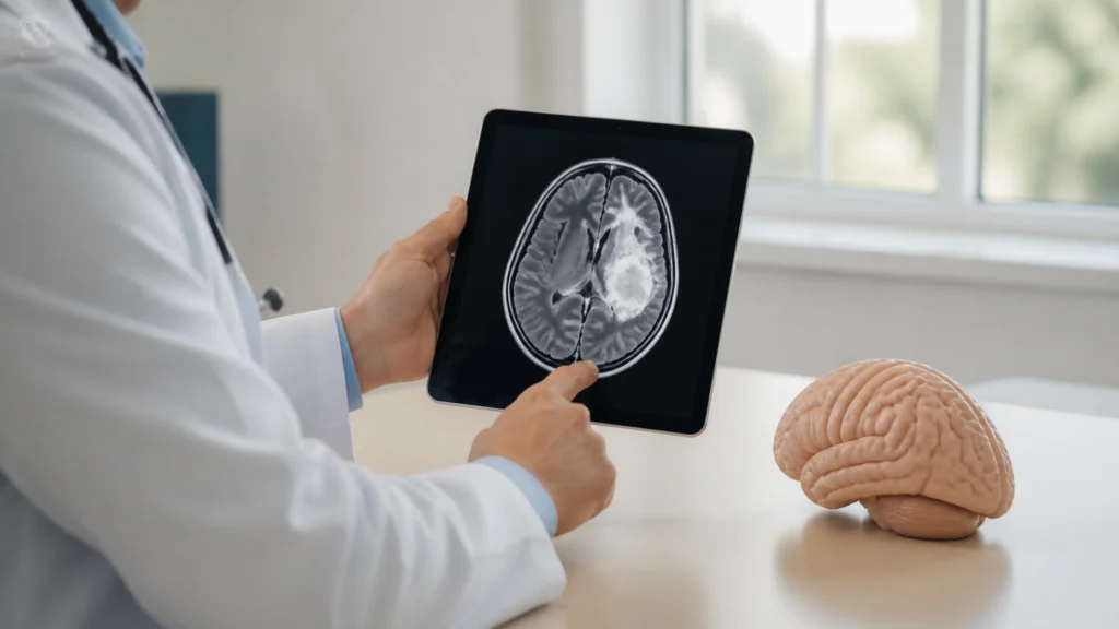 Illustration éditoriale pour l’article « Tumeur cerveau glioblastome : comprendre ce cancer agressif »